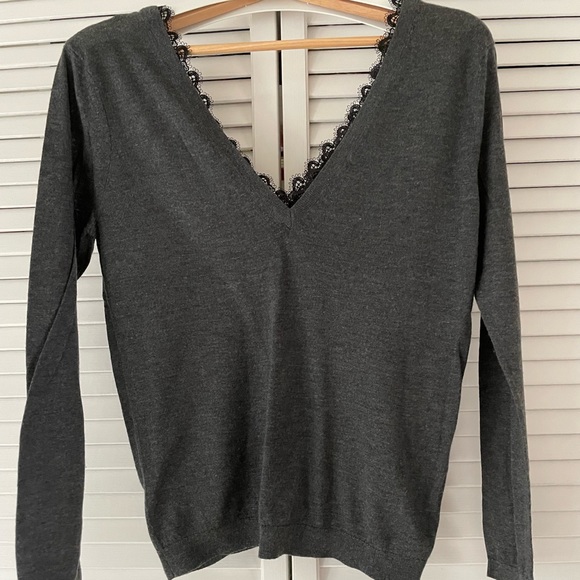 Zara Knit Dramatic V neck and V back  Grey Heather Sweater! - Picture 1 of 3
